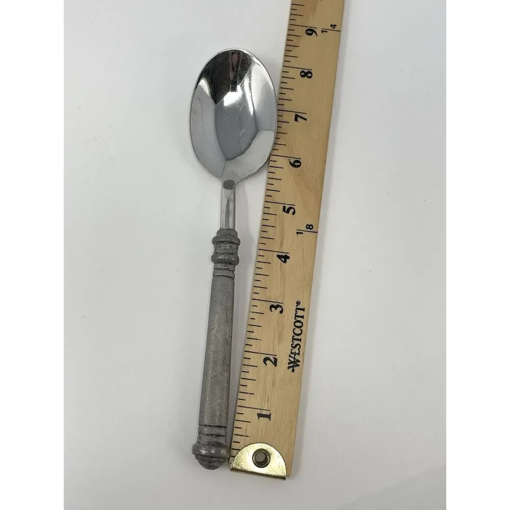 Pottery Barn 70% PEWTER Banded Handle & Stainless Place Dinner Soup Spoon 8 3/8”